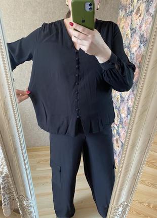 Чёрная тонкая классная блуза вискоза 50-52 р3 фото