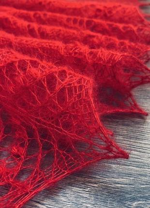 Красная ажурная шаль6 фото
