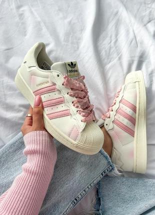 Нереально милые женские кроссовки adidas superstar cappuccino pink бежевые с розовым