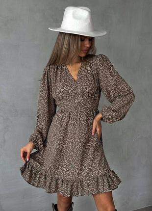 Жіноча шовкова сукня з довгим рукавом в ковбойському стилі коричнева легке приталене плаття з рукавами ліхтариками1 фото