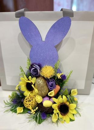 Пасхальный декор.заяц с цветами.8 фото