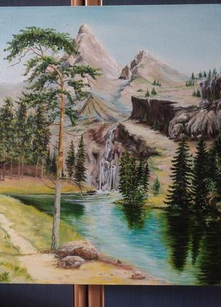 Картина маслом гірський водопад1 фото