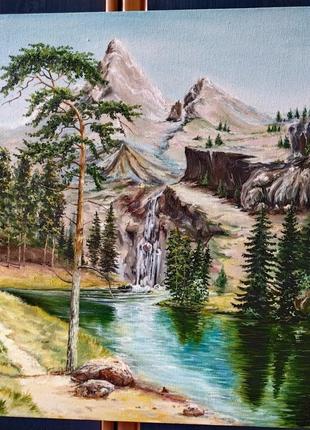 Картина маслом гірський водопад2 фото