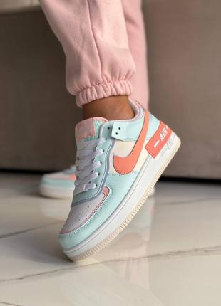 Женские кроссовки голубые с коралловым nike air force 1 shadow turquoise orange7 фото