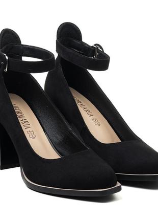 Туфли женские замшевые черные вечерние на удобном каблуке 2240т3 фото