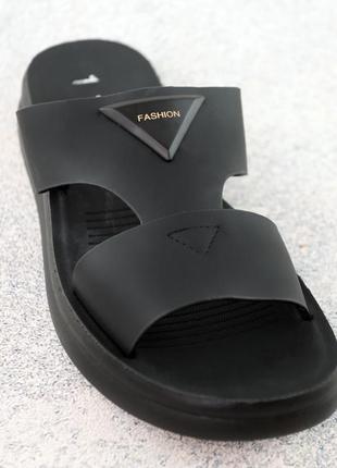 Женские черные летние удобные шлепанцы на танкетке,кожа, экокожа,женская стильная обувь на лето4 фото