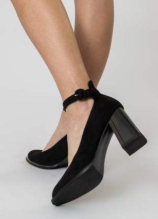 Туфли женские замшевые черные вечерние на удобном каблуке 2240т2 фото