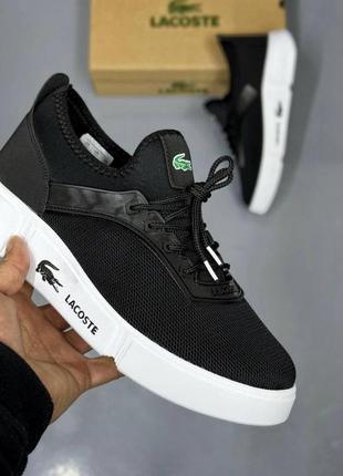 Мужские кроссовки лакост чёрно-белые lacoste black white5 фото