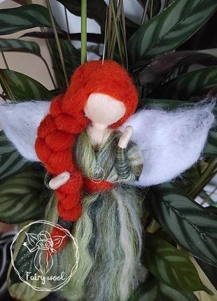 Фея калатея украшение на елку из шерсти. сувенир елочная игрушка ангел валяная кукла3 фото