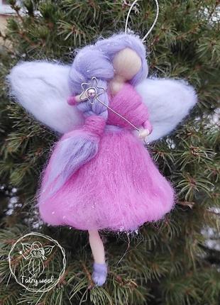 Ялинкова іграшка валяне лялька ангел , вальдорфська фея з вовни, мила феєчка для дитячої,6 фото