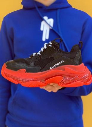 Кроссовки balenciaga triple s clear sole black red6 фото