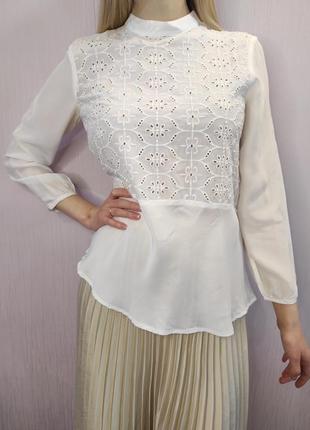 120% seta шовкова блуза шовк прошва вишивка біла вишукана шелковая шелк топ1 фото