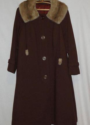 Зимнее женское пальто шерстяное с норковым воротником1 фото