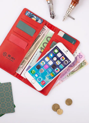 Зносостійкий червоний шкіряний гаманець на 14 карт1 фото