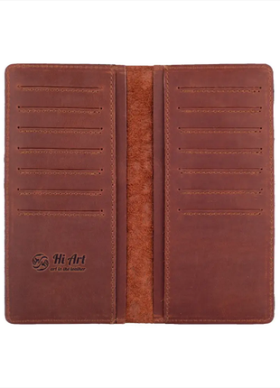 Зносостійкий шкіряний гаманець коньячного кольору на 14 карт5 фото