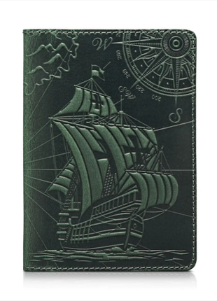 Оригінальна шкіряна обкладинка для паспорта зеленого кольору2 фото