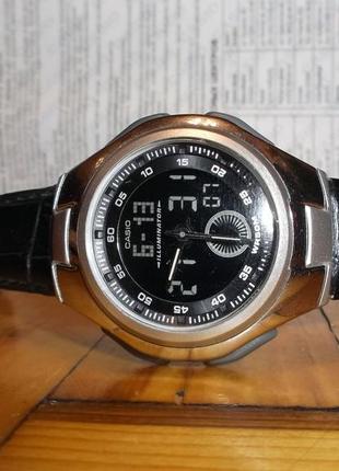Часы casio collection illuminator black leather strap watch1 фото