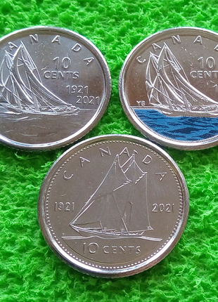 2021 канада 10 центов 100 лет шхуне "bluenose" набор из 3-х монет1 фото