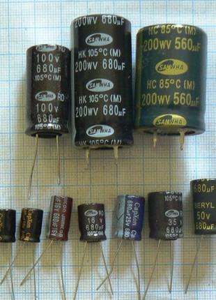 Лот 2 × 64 ₴ = 128 ₴ 680 м мкф uf 200 v +105°c 22×45 samwha hk електролітичні конденсатори
