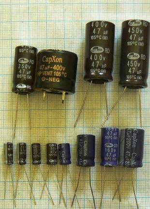 Лот: 8 × 24.00 ₴ = 192 ₴ 47 м мкф uf 400 v +105°c 22×22 capxon електролітичні конденсатори