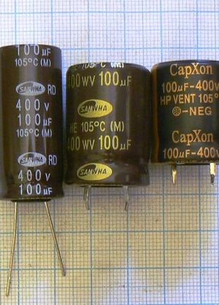 Лот: 4 × 35.86 ₴ = 143 ₴ 100 м мкф uf 400 v +105°c 18×35 22×30 конденсатори електролітичні