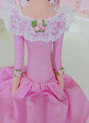 Кукла тильда в розовом платье 48см брюнетка5 фото
