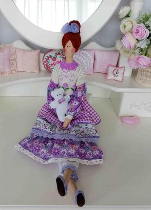 Кукла тильда в платье лавандового цвета 48см9 фото
