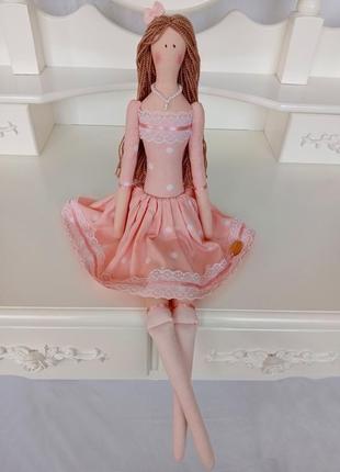 Лялька тільда ​​48см у сукні у горошок7 фото