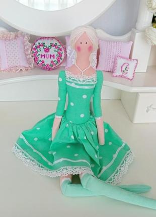 Кукла тильда 48см в платье в горошек3 фото