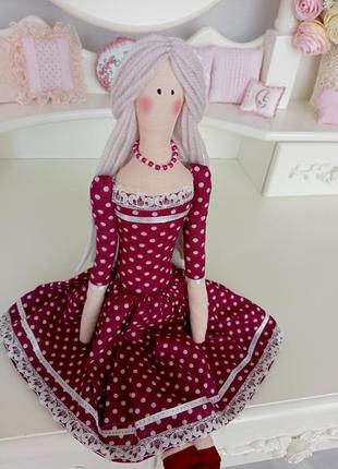 Кукла тильда в бордовом платье 48см8 фото