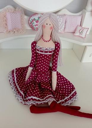 Кукла тильда в бордовом платье 48см7 фото
