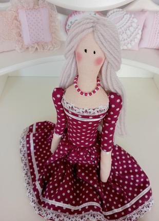 Лялька тільда ​​в бордовій сукні 48см2 фото