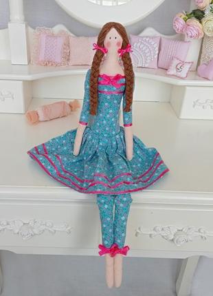 Кукла тильда в голубом платье 48см