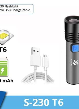 Ліхтар світлодіодний k31 mini 1200mah usb, xm-l t6, 4 режими, зум