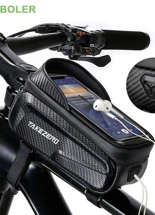 Велосумка на раму takezero 1.5l. сумка велосипедна для смартфону.3 фото