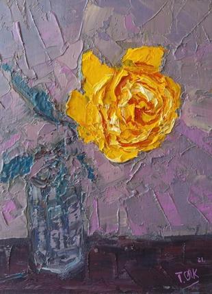Авторская картина маслом "желтая роза"
