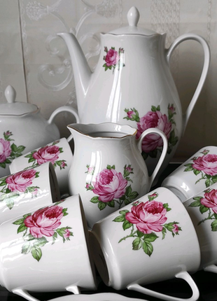 Немецкий чайно-кофейный сервиз роза тонкий фарфор3 фото