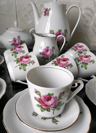 Немецкий чайно-кофейный сервиз роза тонкий фарфор5 фото