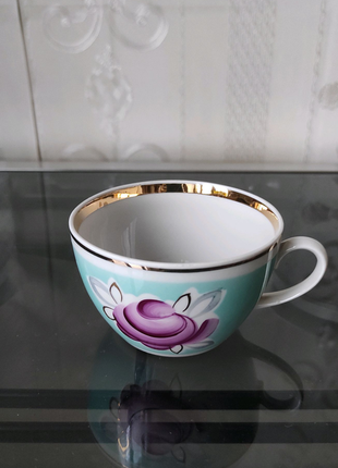 Сервиз чайный голубой полонное с позолотой чайная пара чашка11 фото