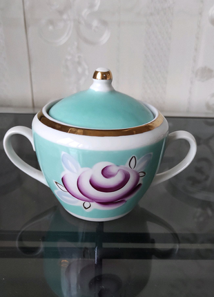 Сервиз чайный голубой полонное с позолотой чайная пара чашка13 фото