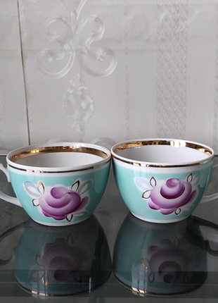 Сервиз чайный голубой полонное с позолотой чайная пара чашка15 фото