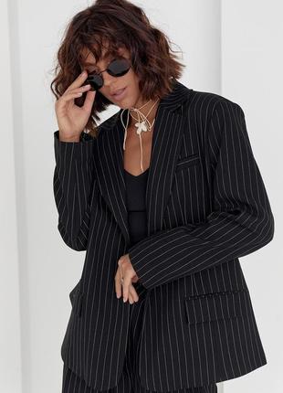 Женский пиджак на пуговицах в полоску - черный цвет, xl (есть размеры)5 фото