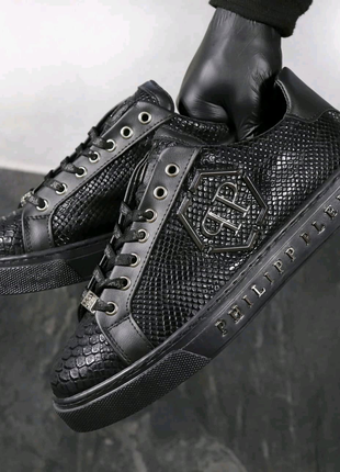 Чоловічі стильні кросівки philipp plein alligator black1 фото