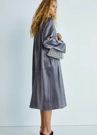 Натуральное серое сатиновое платье металлик серебро серебряное2 фото