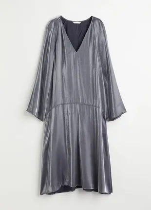 Натуральное серое сатиновое платье металлик серебро серебряное6 фото