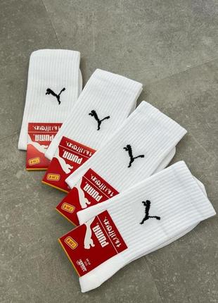 Шкарпетки високі puma високої якості білі чоловічі/жіночі, білі носки спортивні для тренувань купити пума класика1 фото