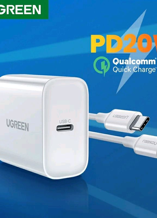 Зарядний пристрій pd 20w + кабель mfi lightning/usb-c ugreen