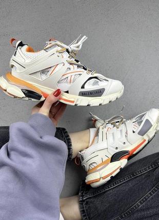 Баленсиага кроссовки белые с оранжевым balenciaga track white orange1 фото