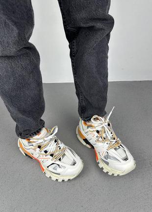 Баленсиага кроссовки белые с оранжевым balenciaga track white orange4 фото