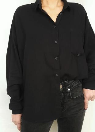 Чорна оверсайз сорочка з натуральної тканини1 фото